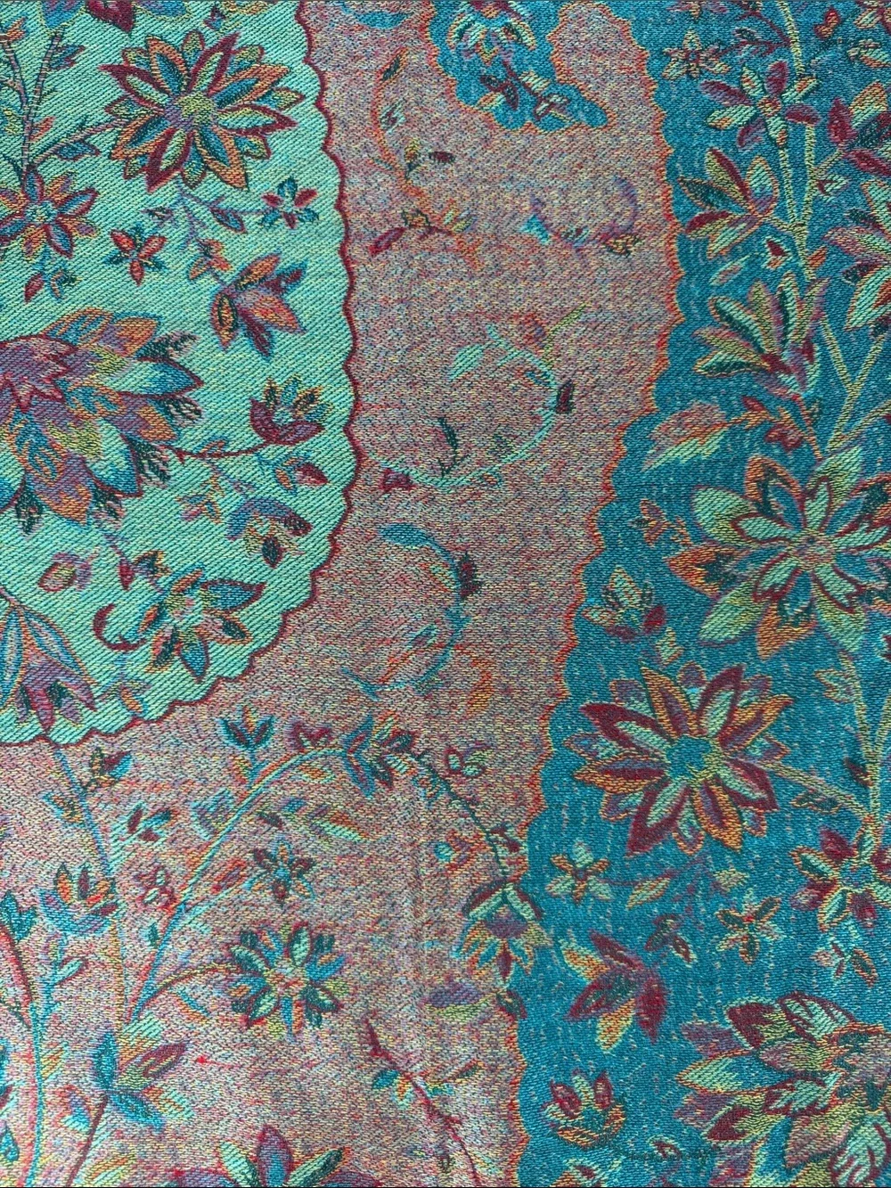 Teal, burgundy maroon and gold paisley print scarf/shawl pashmina